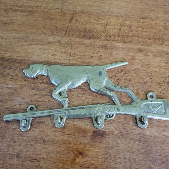 Vintage Brass Key Holder Keychain Hunting Dog Hunting Passion Hound Dog Decor T7 - Picture 9 of 9